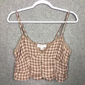 Pink Rose Tank Crop Medium‎ Lace Trim Ruched Preppy Coquette Cowgirl Y2K 90s